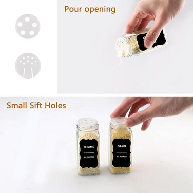 Набір банок для спецій квадратних [12 штук] з бамбуковою кришкою, 120 мл, з воронкою, наклейками, щіткою та ситами