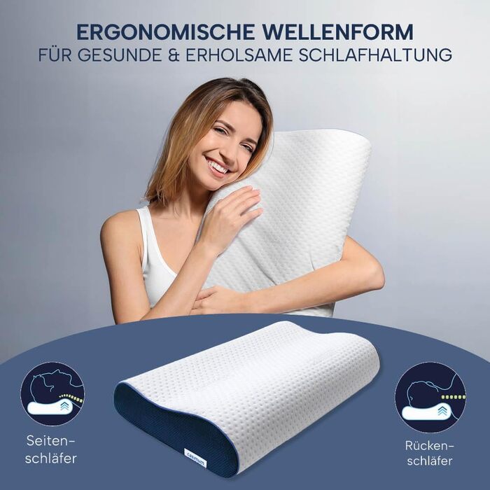 Ортопедична подушка для шиї з ефектом пам'яті (Memory Foam), регульована висота, для підтримки шийного відділу хребта та зняття болю, 60x30 см, середній рівень жорсткості