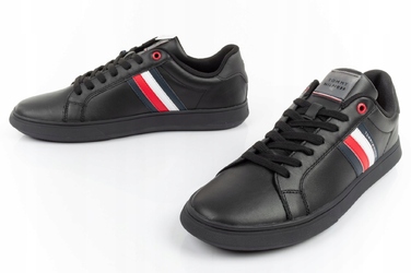 Оригінальні шкіряні кросівки Tommy Hilfiger на шнурівці, чорні, розмір 44