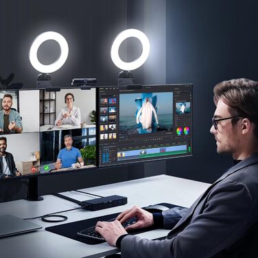 Ринго світло для ноутбука/ПК Evershop 5 дюймів з триподом та тримачем для телефону. 3 кольори світла, 10 рівнів яскравості, 360° обертання. Ідеально для відеоконференцій, онлайн-стрімінгу та Zoom.