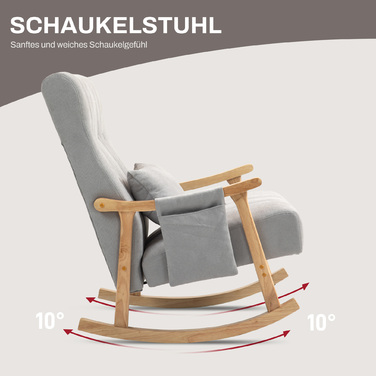 HOMCOM Rocking Chair with Kidney Pillow, Wide Seat, Beech Frame, Up to 120 kg (265 lbs), Grey