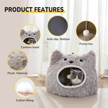 CATISM Cat Cave Cat Bed Washable Cat Sleeping Place for Cats Cute Monster Plush Pet Cat Head Pillow Cat House Cat Cushion Fluffy Kitten Puppy Snuggle Bed Pet Bed (Coffee)