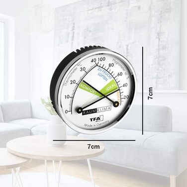 TFA Dostmann Thermo Analog Thermometer Hygrometer with Metal Ring, Humidity Meter, Multicolored, L 71 x W 23 x H 71 mm (Pack of 3)