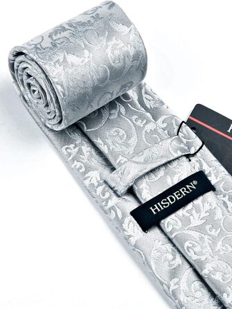 HISDERN Комплект краватки та нагрудного хустинки для весілля, Пайслі, жаккард, однотонні кольори, білий