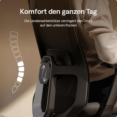 Офісний стіл Desktronic з регулюванням висоти та підтримкою попереку | Ергономічний крісло з дихаючої тканини, широке сидіння SitOne (Чорний)