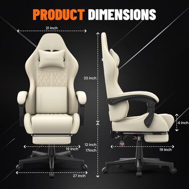 Ергономічне ігрове крісло Gaming Chair з підніжкою, регульованим нахилом спинки (90–135°), поперековою та підголівником, біле