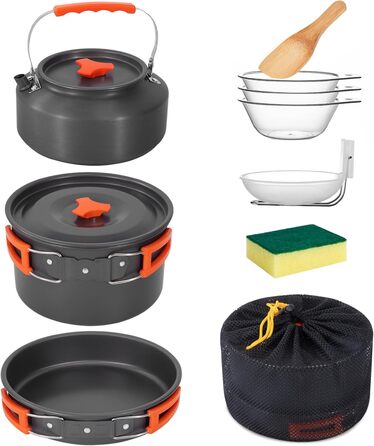 Набір кухонного посуду для кемпінгу: каструля, сковорода, чайник для пікніків, походів та риболовлі