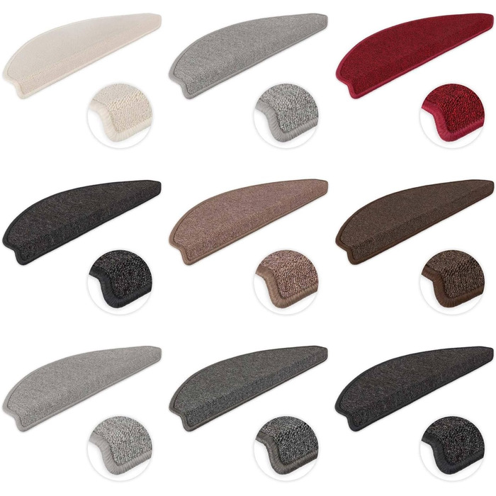 Ступінчасті килимки Kettelservice-Metzker Ariston для сходів, кавово-коричневого кольору, 15 шт. (64/20 см, напівкруглі)