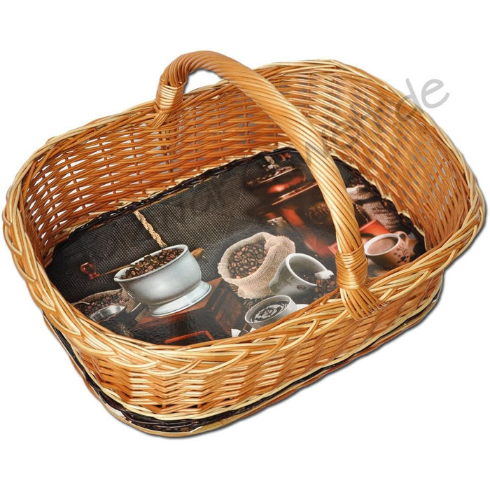 Weiden tablet with handle, basket tablet, tray, basket serving tray with coffee motif LWKW