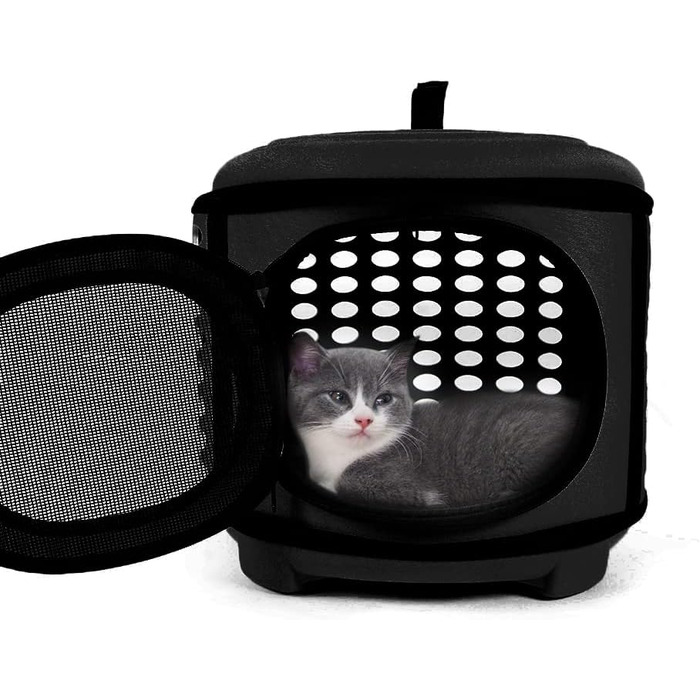 Складана переноска для кота, переноска для кота/маленьких собак, чорна, з м'яким матом