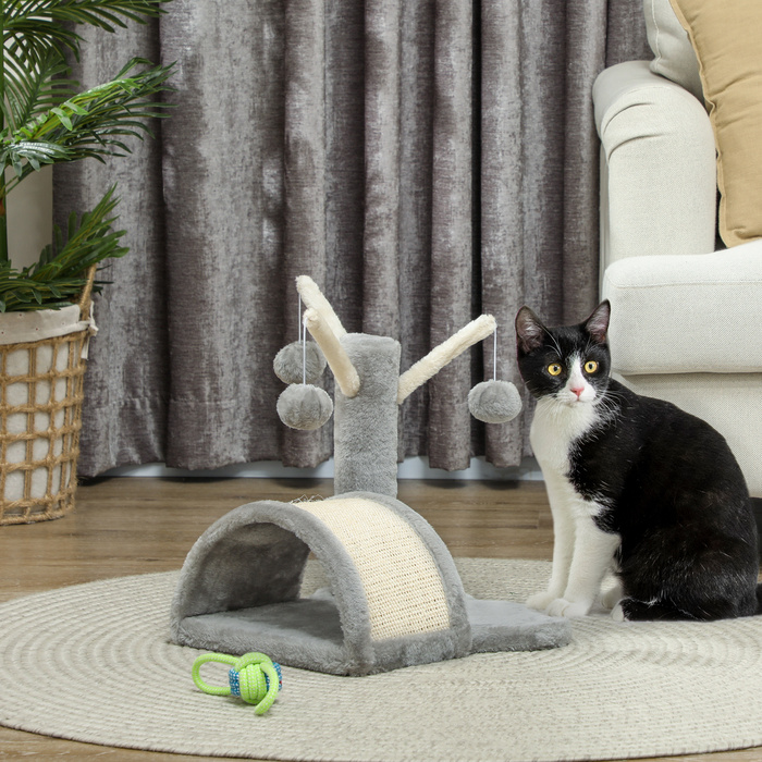 PawHut Stable Cat Scratching Post, Small Climbing Tree with Scratching Post, 38 x 38 x 40 cm, Light Grey, Ideal for Indoor Cats