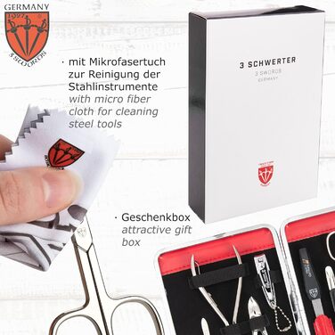 Набір для манікюру Drei Schwert Germany 'Fano' - 11 предметів у кейсі (колір коньяк/стрейч-мімікрія (червоний))