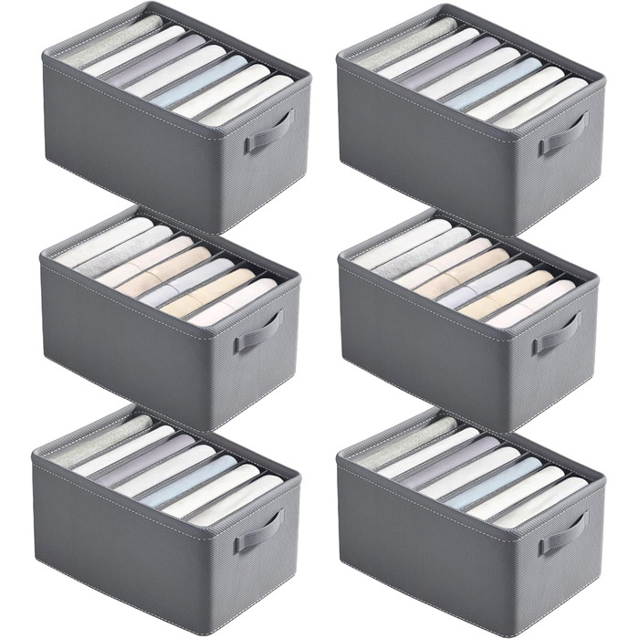 Closet Organizer, 6-Piece Closet Organizer Folding Storage Box, 7-Compartment Drawer Organizer, Closet Organization System for Clothes, Pants, Sweaters