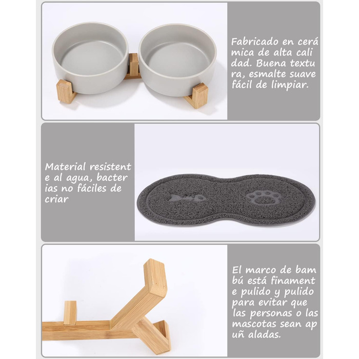 Миска для корму для собак і котів з кераміки з бамбуковим підставкою та антиковзним килимком (400 мл, 2 шт., зелений/сірий)