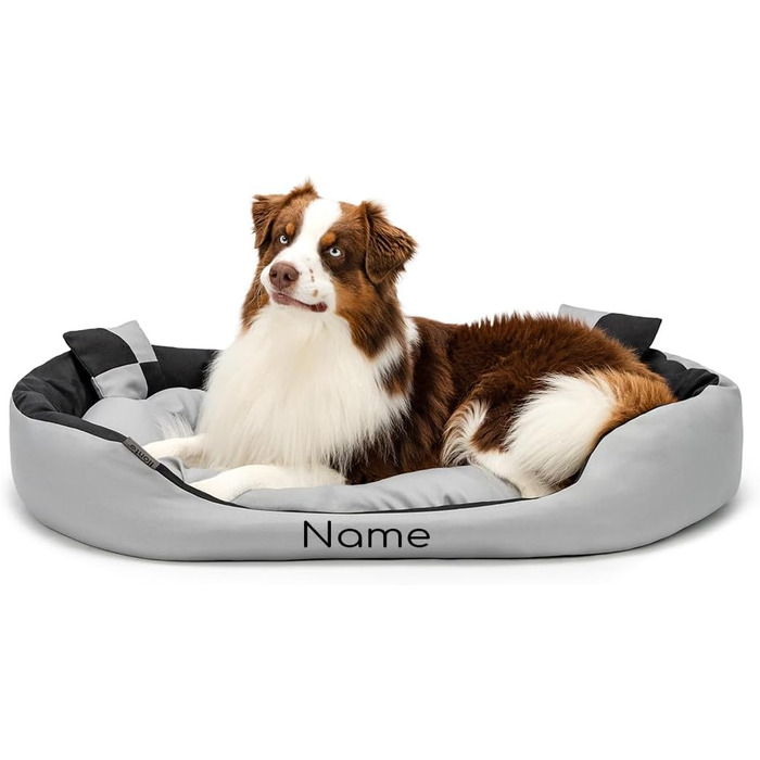 Ліжко для собак Lionto 4-в-1 з двостороннім подушкою, 65x50 см, з міцного оксфорду, водовідштовхувальне, з глибоким входом, для котів та собак всіх розмірів, з декоративною подушкою (сірий/чорний, L 110 x B 80 x H 23 см)