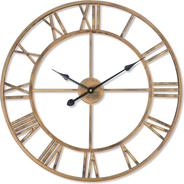SkyNature Wall Clock Large, European Industrial Vintage Wall Clock with Roman Numerals, Silent No Ticking Sounds Metal Wall Clock, Decorative Wall Clock for Living Room, Kitchen, Bedroom, Office - Bronze, 35cm