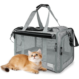 Транспортна сумка для кота/маленької собаки Transportbox Katze, 46x30x30 см, сіра, з сіткою та захистом від вітру