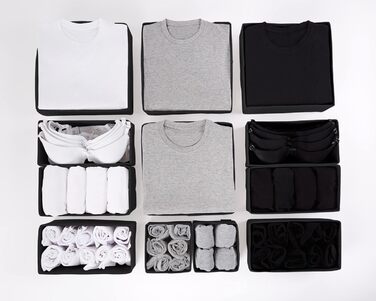 Large Drawer Organization System 12-Piece Set of White Boxes Storage Organizer Drawer Closet Organizer Storage Box Closet Organizer (Black, 4=28x28x10cm, 6=28x14x10cm, 2=14x14x10cm)