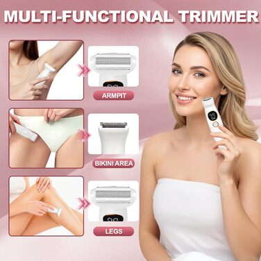 Електричний жіночий тример 5-в-1: для тіла, обличчя, брів та носа. Вологостійкий (IPX7) з USB-станцією.