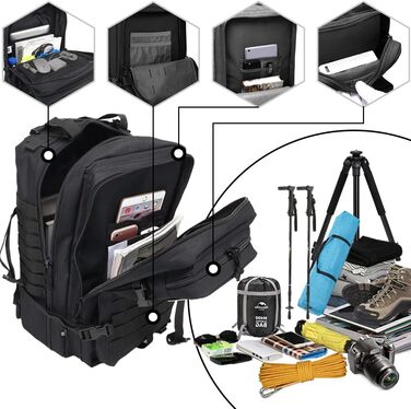KSIBNW Military Backpack 50L Tactical, Large Capacity Survival Waterproof Climbing Hiking Trekking Backpack Travel 3 Days Outdoor Men's For Travel