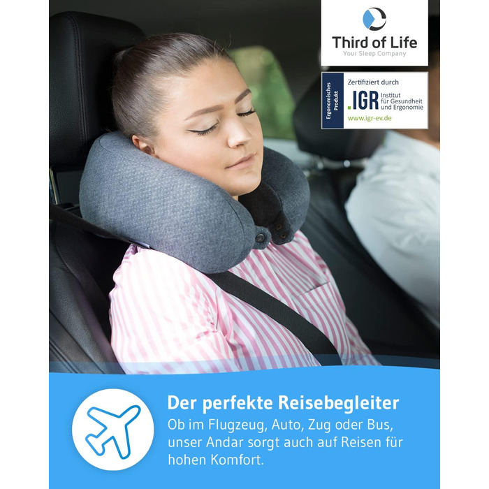 Neck Pillow Airplane ANDAR QuickDry, Ergonomic Travel Pillow, Neck Roll with Quick-Drying Cover, Neck Support Pillow with Memory Foam Against Neck Pain, Travel Pillow for Car