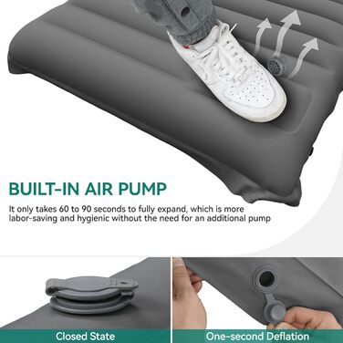 Isomatte YITAHOME самонадувна Ultralight для кемпінгу з вбудованим насосом та подушкою, туристична матрац для відпочинку на природі, подорожей, хайкінгу (Сапфіровий блакитний) (Світло-сірий)