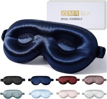 Маска для сну ZIMASILK з регулюванням, 22 Momme, 100% шовк марука, 3D-форма, супер м'яка та дихаюча, блокує світло, темно-синя
