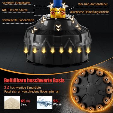 COSTWAY Стенд-бокс, боксерський мішок на стійці, регульована висота, 360° відбиваюча стійка, 2 швидкосні м'ячі, комплект боксерського мішка, кікбоксингу, MMA для дітей та дорослих, 173-213 см