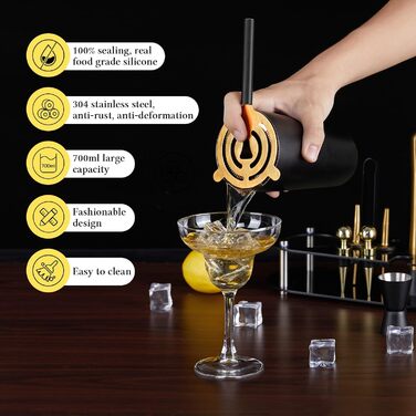 Коктейльний набір 14 предметів з підставкою, 700 мл, золотий – для барменів та початківців