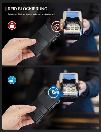Чоловіче картхолдер з алюмінію, мінімалістичний, Pop-Up, тонкий, RFID захист, для передньої кишені, вміщує 12 карт + гроші, чорний