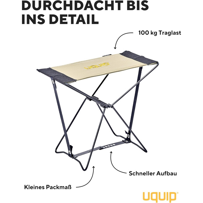 Складний туристичний стільчик Uquip Falthocker Fancy Petrol: міцний, компактний, для кемпінгу, відпочинку та подорожей (пісок)