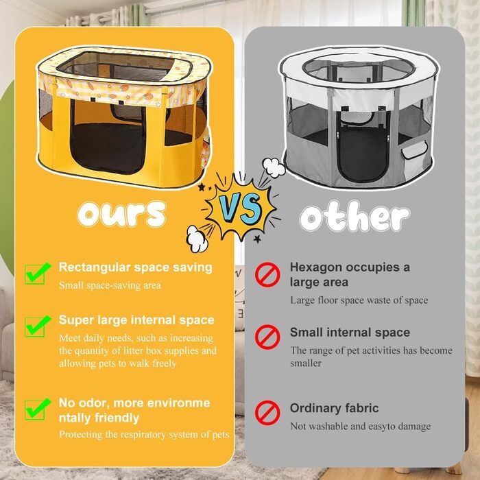 Клітка-забіг для цуценят та собак, переносний вольєр для тварин, 70x55x40 см (Жовтий)