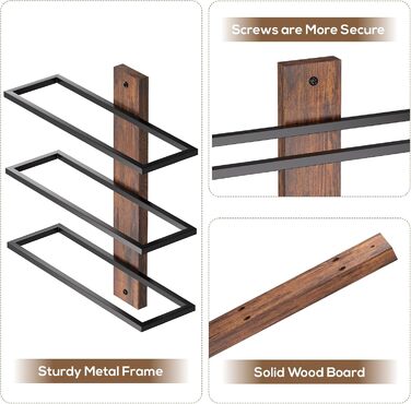 Настінна полиця для вина B4Life на 3 пляшки - чорний колір, 42.5 x 25.2 x 19.1 см