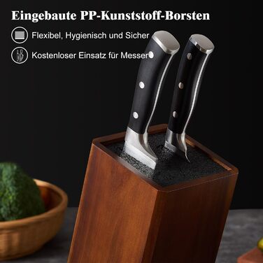 ENOKING Knife Block without Knives, Acacia Wood Knife Block, Knife Holder with Removable Plastic Bristles, Universal Wood Knife Block for the Kitchen Counter