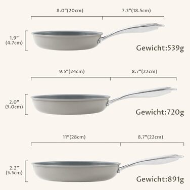 Blazant Induction Nonstick Pan Set - 20/24/28cm - PTFE-Free, Oven & Dishwasher Safe