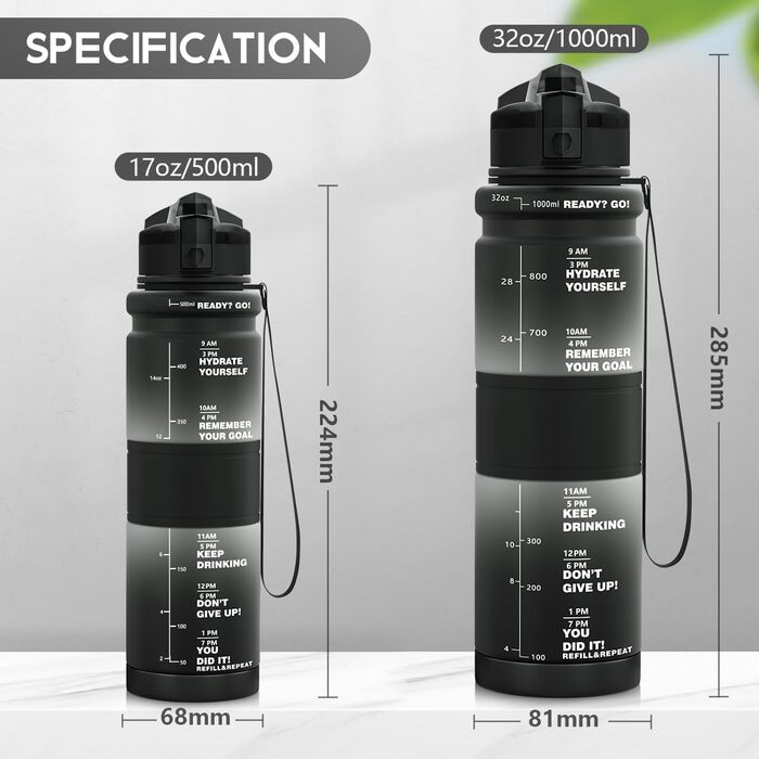ZORRI Sport Water Bottle for Kids, 500 ml/700 ml/1000 ml, BPA-free, eco-friendly Tritan plastic, reusable water bottles with filter, 1000ml-32oz (Black/White, 503 ml)