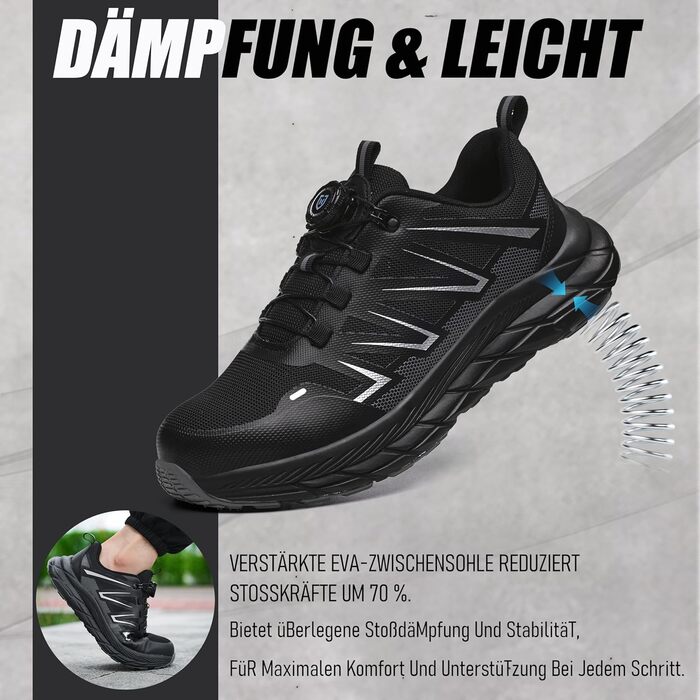 Черевики безпеки чоловічі: зручні, дихаючі, з металевим носком. Ідеально для будівництва, сільського господарства та промисловості. Чорний колір, розмір 40 EU.