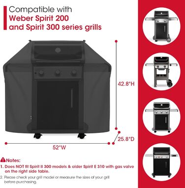 Чохол для гриля Unicook 132 см, водонепроникний, для Weber Spirit 300 (E310, E315, E330), захисна покривало від дощу та пилу, 132x66x107 см