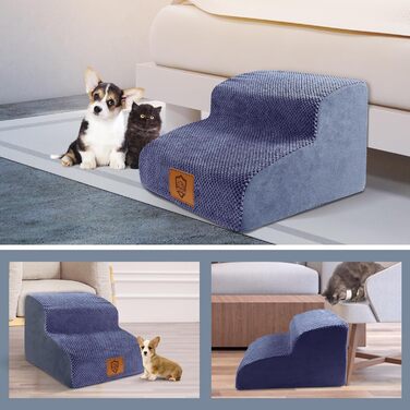 Сходинки для собак: 2-ступенева рамка для маленьких собак з високощільної піни, знімні та портативні. Підходять для дивану, ліжка та авто. Нековзна підставка, блакитний колір