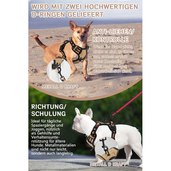 Нашийник для собак BaoCheng Anti Pull, протирвучий, малий/середній/великий, дихаюча сітка, зручне одягання/роздягання, 3 пряжки, безпечний, знімає напругу, світловідбиваючий (Хакі, S)