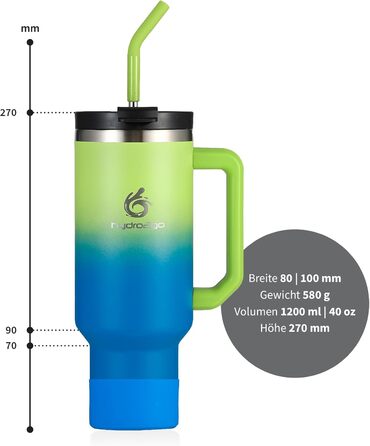 Термокружка Hydro2Go з трубочкою – BPA-free, придатна для миття в посудомийній машині – 10 годин гаряча/12 годин холодна – термокружка To-Go (1200 мл, Earth)