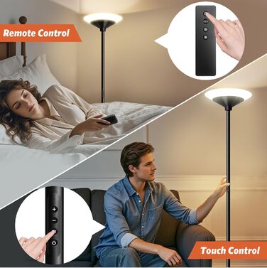 LED торшер BBHome для вітальні з регулюванням яскравості, з лампою для читання 6W, 27W, 3000K-6500K, з пультом та сенсором, колір сріблястий