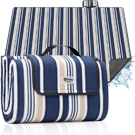 Плед для пікніка Sekey 200x200 см, водовідштовхувальний, для пляжу, кемпінгу, з PEVA-підкладкою, блакитно-біло-бежевий в смужку