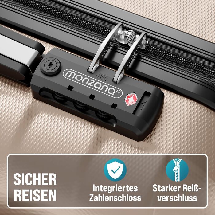 Набір валіз MONZANA® 3шт з TSA замком, органайзером, вагами та ременем. Валізи з жорстким корпусом M-L-XL (шампань)