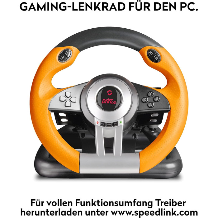 Speedlink DRIFT O.Z. Racing Wheel - Гоночний кермо з педалями та перемиканням передач для ПК, Force Feedback, чорний/оранжевий