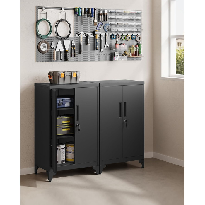 SONGMICS File Cabinet, Multi-Purpose Cabinet, Office Cabinet with 2 Doors, Lockable Cabinet, Steel Storage Cabinet, for Study Room, Living Room, Matte White OMC012W01 (60B cm, Matte Black)
