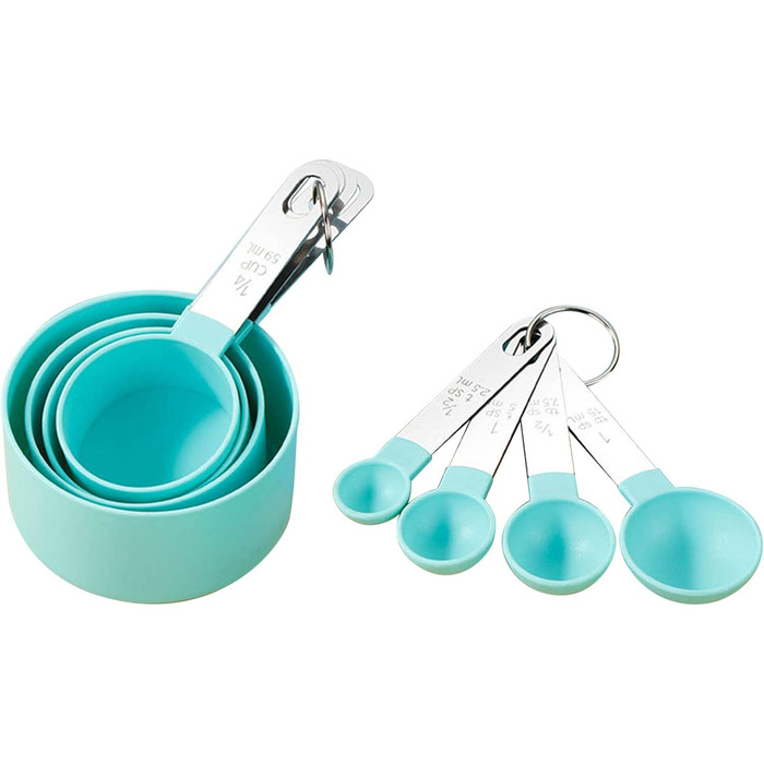 FLaig 8-Piece Plastic Measuring Cup and Spoon Set, Stackable Cups and Spoons, Nesting Measuring Cups with Stainless Steel Handles, Small Teaspoon Spoon