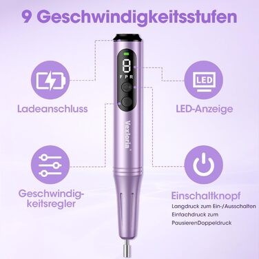 Електричний фрезер для нігтів 11 в 1, професійний, для гель та акрил, регулювання швидкості, манікюр та педикюр, фіолетовий