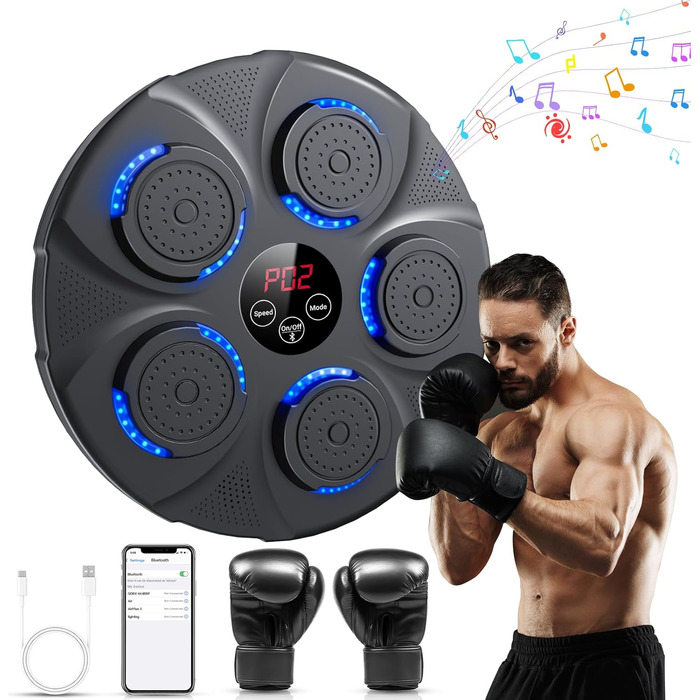 NVKHG Bluetooth Boxing Machine with Music - Portable Electronic Punching Bag for Adults & Kids with Boxing Gloves - Ideal Home, Office, Gym Equipment - XL