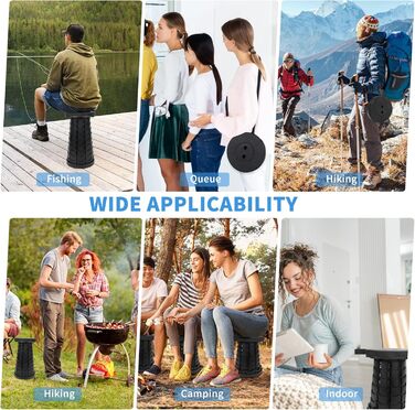 Крісло-телескоп для кемпінгу, регулювання висоти 6-45 см, вантажопідйомність 181 кг, портативне з ремінком для перенесення (Чорний, 2 шт.)